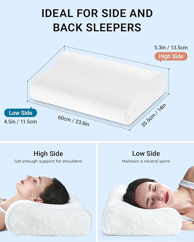 Elviros Memory Foam Pillows for Neck Pain Relief, Adjustable Height Ergonomic Orthopedic Pillow for Sleeping, Cervical Neck Pillow for Side and Back Sleepers, Queen Size, 23.6"×14"×5.3"