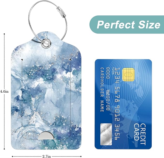 Rimilak 3 Pcs PU Leather Luggage Tags for Suitcase, Travel Cruise Luggage Tag with Privacy Flap, Name ID Label and Metal Loop for Women Men Baggage Handbag School Bag Backpack, Modern Marble
