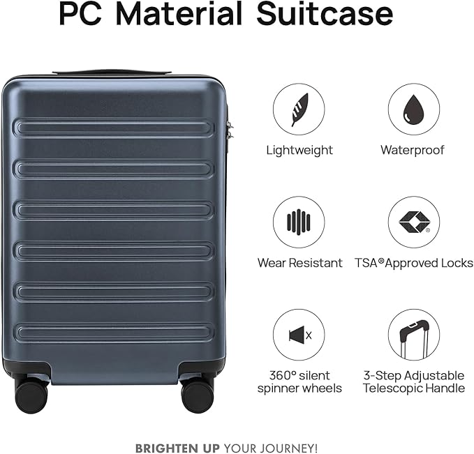 NINETYGO Medium Checked Luggage 24 Inch, Checking In Luggage with Smooth Double Spinner Wheels, Hard Shell PC+ABS Suitcase, Lightweight Travel Luggage, TSA Approved (Grey, Andes)