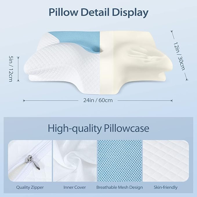 HOMCA Cervical Pillow Memory Foam Pillows - Contour Memory Foam Pillow for Neck Pain Relief, Orthopedic Neck Bed Pillow for Side Sleepers Back and Stomach