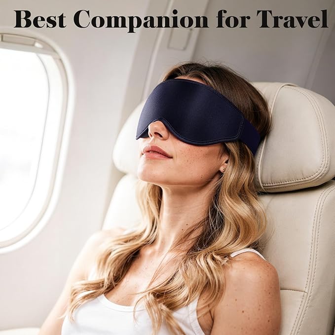 3D Eye Mask Sleep Mask for Men & Women, 100% Pressure-Free & Light Block-Out Eye Mask for Sleep with Easy Adjustable Strap, Night Eye Cover for Travel, Blue