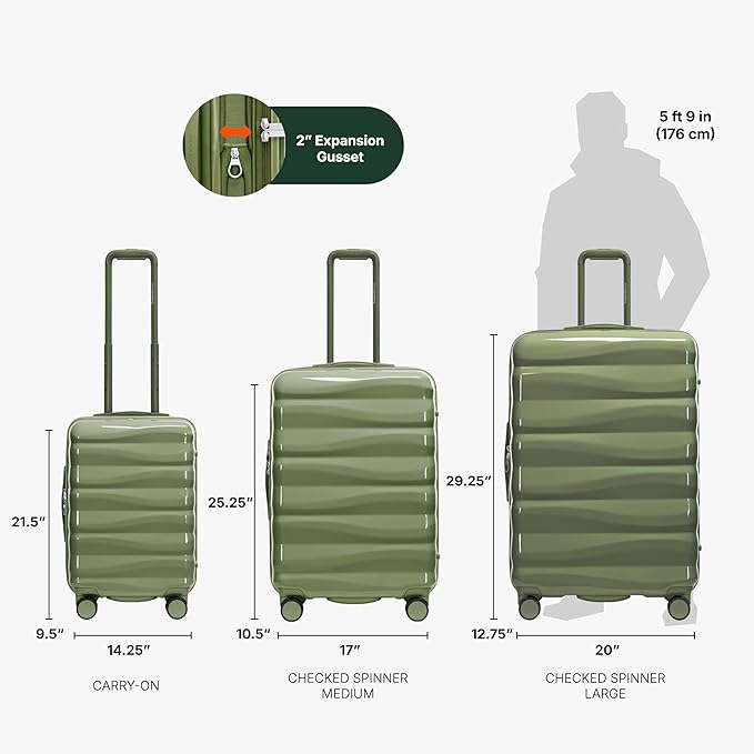 Traveler's Choice Edinburgh II Hardside Spinner Luggage, TSA Lock, Green, 2 Piece Set (21/29)