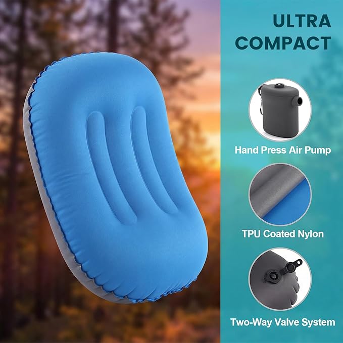 Ultralight Inflatable Camping Travel Pillow - Ultimate Compact Pillow for Hiking, Flights & Beach | Durable Water-Resistant Camping Pillow Cloud Comfort Support