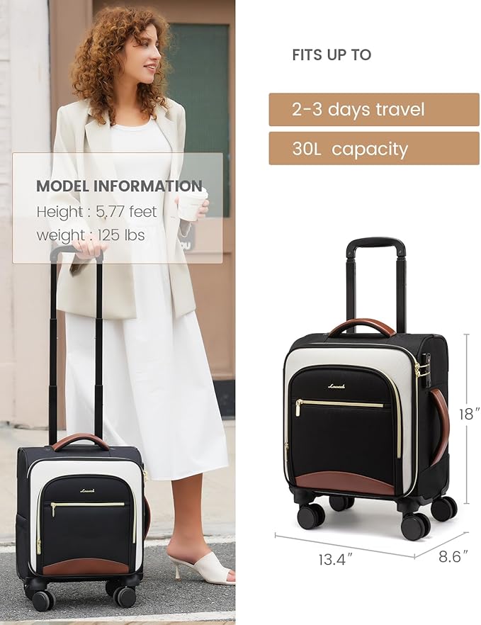 LOVEVOOK Underseat Carry On Luggage With Wheels, 16 Inch Softside Underseat Luggage Spinner, 18x14x8 inches Travel Bag With TSA Lock, Water-Resistant Lightwhight Personal Item for Travel