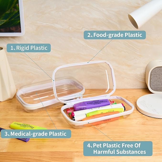 YQBRAO Set of 2 - Hard Sided Clear Zipper Case for Storage - Professional-Grade Plastic Hard Shell Zippered Organizers, Cosmetic Bag, Snack Bins