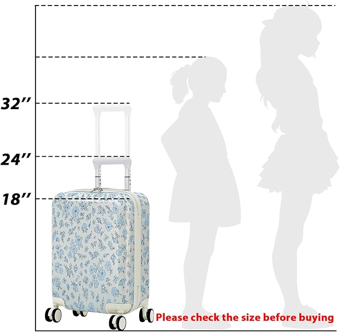 Redbaker 18 Inch 6 Pcs Kids Luggage Set Kids Rolling Luggage Double Pattern Suitcase for Boys Girls Gifts(Light Blue, Flower Style)