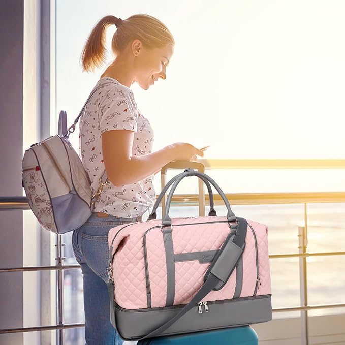 Weekender Bag, Large Travel Duffel Bag for Women, Carry on Overnight Bag with Shoe Compartment and Toiletry Bags
