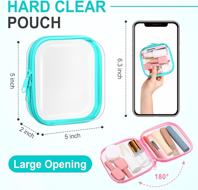 Sanwuta 6 Pcs Clear Hard Zipper Case Plastic Zipper Pouches Transparent Makeup Bag Pencil Case Pouches Toiletry Diaper Bag for Travel Toy Storage Organizer Bins(Colorful,5 x 5 x 2 Inch)