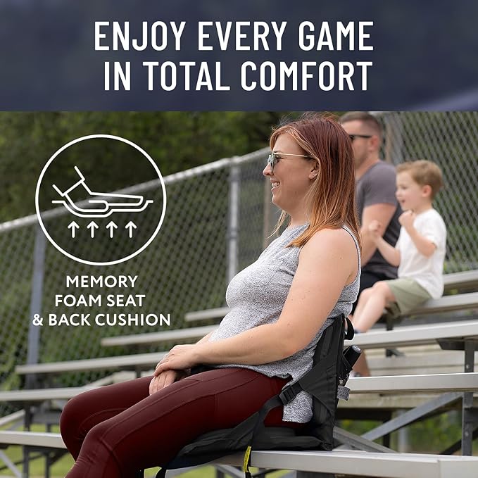 Everlasting Comfort Stadium Seats with Back Support - Adjustable Memory Foam Bleacher Chairs with Back and Cushion, Portable, Easy Folding Stadium Seat Cushion with Storage Pocket (Pack of 2)