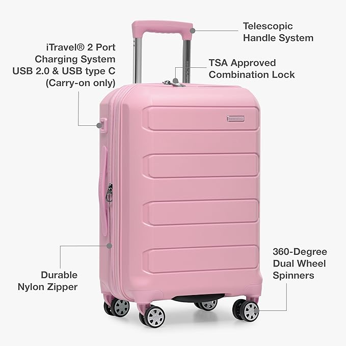 Traveler's Choice Pagosa Hardshell Expandable Luggage with Spinner Wheels, Pink, 22-Inch Carry-on