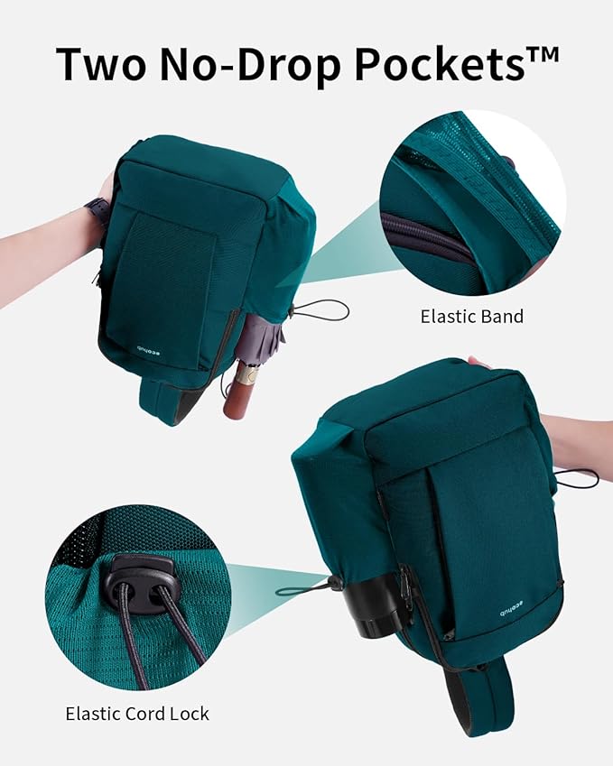 ECOHUB Anti-Theft Crossbody Bag Men Women, RFID Blocking Lightweight Sling Backpack Eco-Friendly with 9 Pockets Sturdy SBS Zippers Water Resistant for Travel Work Hiking Outdoor, Turquoise