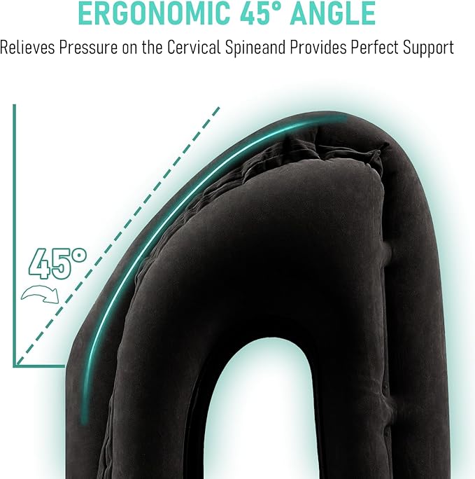 Inflatable Travel Pillow for Airplanes, Airplane Pillow for Long Flight Comfortably Supports, Used for Planes, Trains, Cars, Includes Storage Bag, Eye Mask & Earplugs (Black)