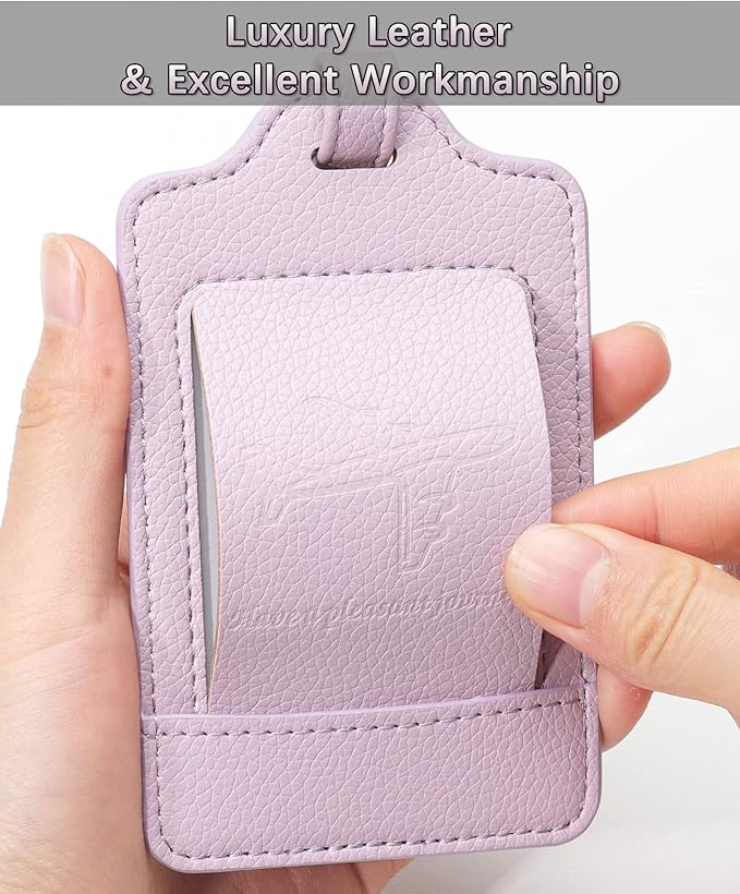 3 Pack Luggage Tags - Quick Install, Privacy Protection, Airplane Travel Essentials for Suitcases, Durable Leather - Lichee Lilac