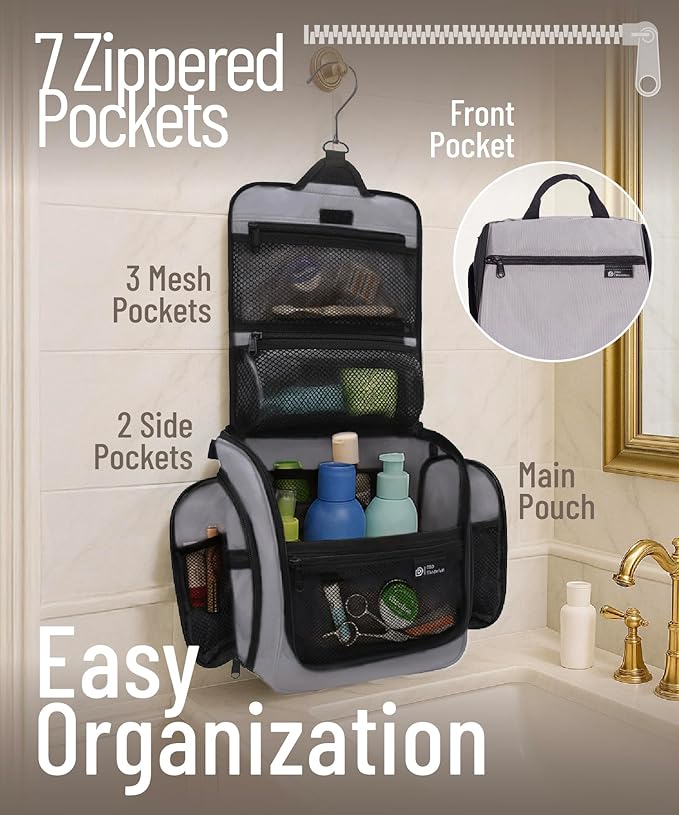 D&D Wanderlust D&D Hanging Travel Toiletry Bag for Men and Women – Cosmetics, Makeup and Toiletries Organizer Kit with 10 Compartments