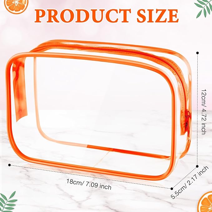 Weewooday 12 Pieces Clear Makeup Bags Cosmetic Storage Bags PVC Zipper Pouches Travel Waterproof Makeup Plastic Case for Women Organizing Toiletries Traveling Bathroom(Medium,Orange)