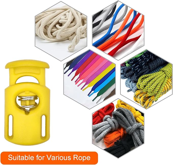 CooBigo 10 Pack Plastic Spring Cord Locks for Drawstring Paracord, Cord Stopper Toggle Clasps for Sweatpants Hoodie Gloves Hats Swim Goggles String Clip Elastic Shoeslace String Lock Yellow