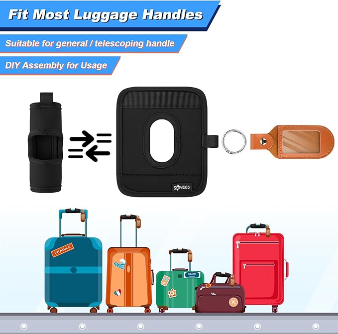 Cosmos 2 Sets Luggage Handle Wrap Grip Handle Cover Luggage Identifier - Hollow Design Baggage Identifier Tag for Telescopic Handle Travel Suitcase Trolley Case, with PU Luggage Tag (Black)