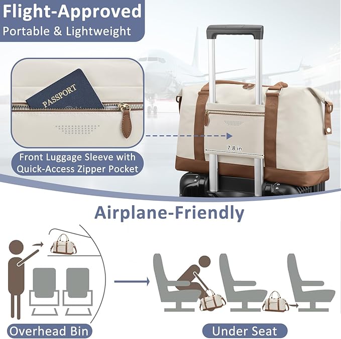 Travel Duffle Bag for Women, Weekender Bags, Hospital Bag for Labor Delivery, Lightweight Tote Duffel Overnight Bag with Luggage Sleeve, Airplane Travel Bags with Toiletry Bag, Large, Beige