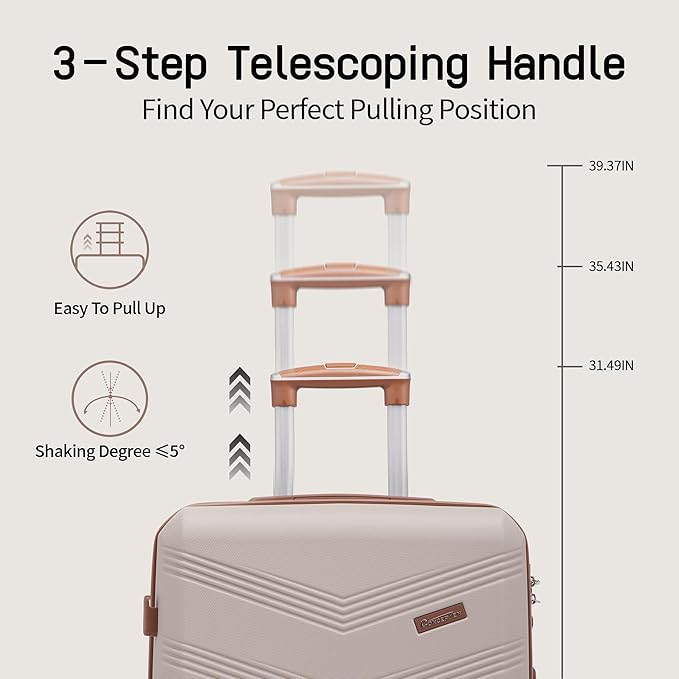 Expandable Luggage Sets 5 Piece, Hard Case Suitcase Set with Spinner Wheels,22x14x9 Airline Approved Carry on,Lightweight Durable Suitcase with TSA Lock (Beige)