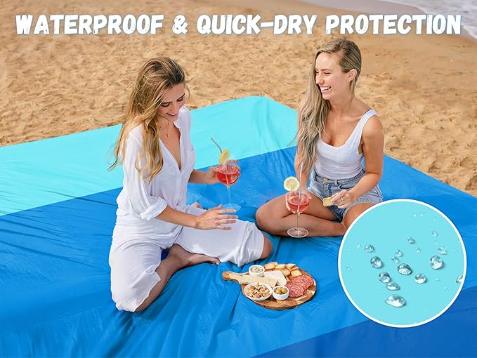 AlphaBeing Beach Blanket Waterproof Sandproof, Extra Large Beach Mat for 1–8 Adults, Oversized Picnic Blanket with 4 Stakes & Storage Bag, Essential Beach Gear for Travel