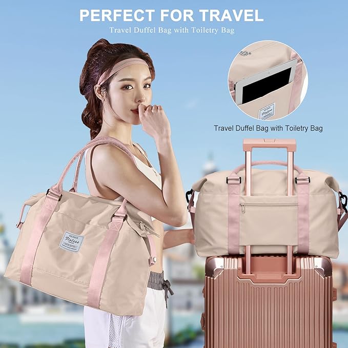 HYC00 Travel Duffel Bag,Carry-on Overnight Weekender Bags for Women,Sports Tote Gym Bag with Wet Pocket