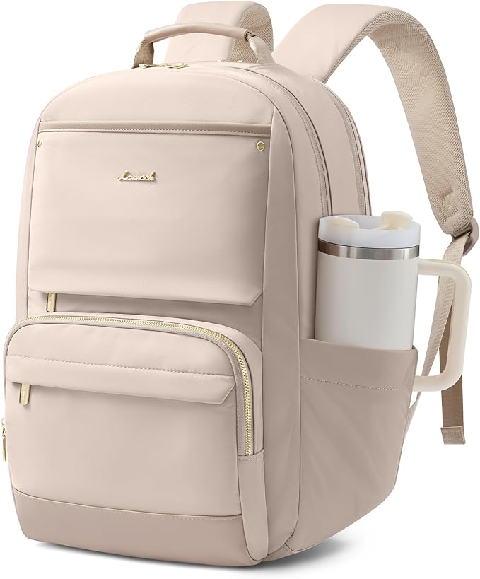 LOVEVOOK Laptop Backpack for Women with Large Capacity Cup Pocket, 15.6 inch Work Purse Travel Bag for Teacher Nurse, Waterproof Computer Business Back Pack, Cute Bookbag for School College, Nude