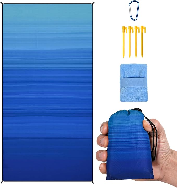 AISPARKY Pocket Beach Blanket Waterproof Sandproof Compact Picnic Mat with Sand Remover, Portable Outdoor Mat for Camping Hiking Travel Festival