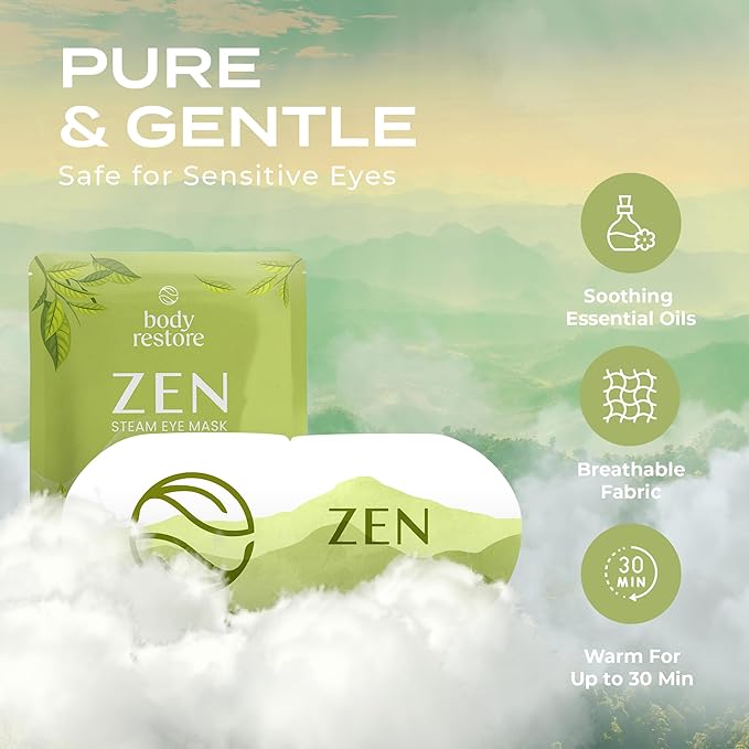 Body Restore Heated Eye Mask 5 Pack – Easter Basket Stuffers, Easter Birthday Gifts for Women & Men, Steam Warm Compress for Dry Eyes, Stye Eye Treatment – Green Tea