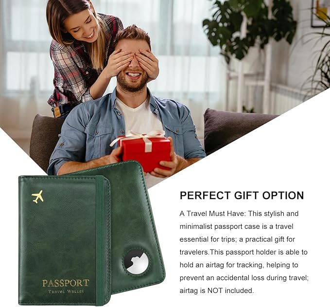 ILIYAH-Passport Cover-Passport Holder Travel Wallet-RFID Blocking Passport Case Travel Accessories Card Holder Wallet Unisex Travel Gifts (Pure Green)
