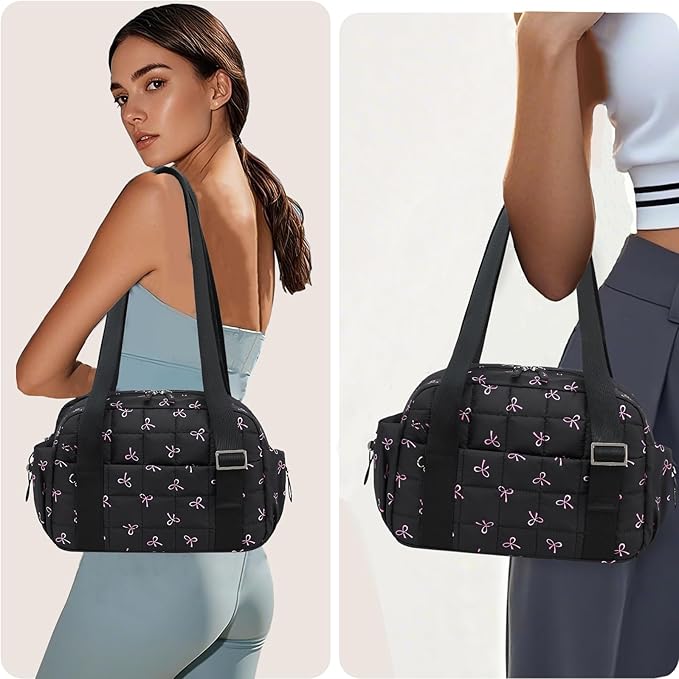 CAMTOP Mini Gym Bag for Women, Small Gym Tote Bag Puffy Quilted Sports Duffel Bag with Wet Compartment and Coin Purse Duffel Bags Dance Yoga Workout Bag for Gifts