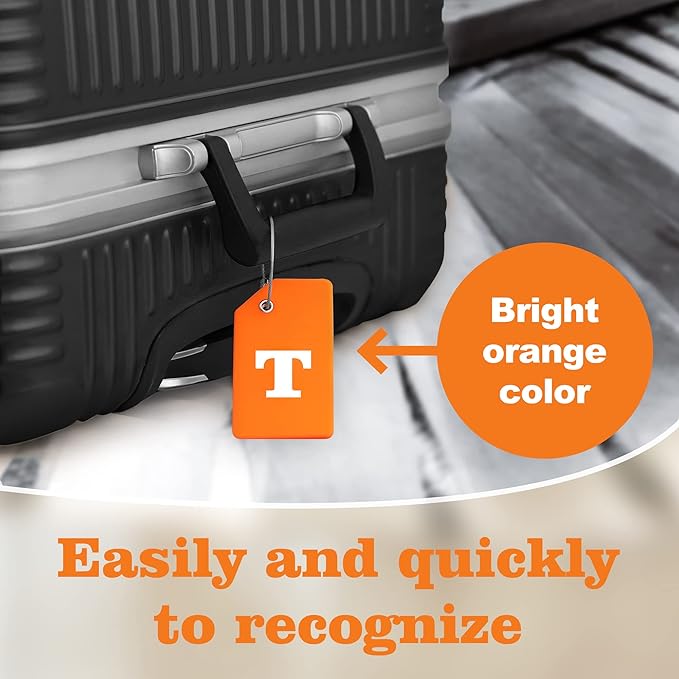 Gostwo 2 Pack Silicone Luggage Tags for Suitcases, 26 Initial Letter Baggage Labels Handbag School Bag Suitcase Instrument Tag with Stainless Steel Loop(Orange)(Letter T)