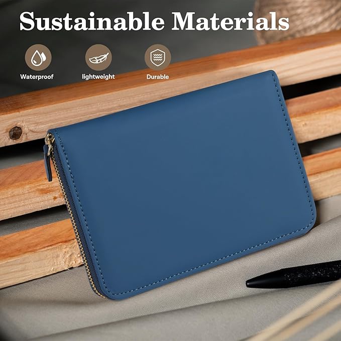 CoBak Passport Holder Cover with Safe Zipper Closure, Premium Passport Wallet for Travel, RFID Blocking Card Case, Waterproof Travel Accessories for Man, Grain Blue