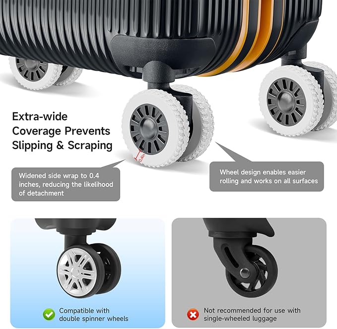 Upgraded 8 Pcs Luggage Wheel Covers, Silicone Protective Covers for 2-2.4" Suitcases Spinner Wheel, Wear-Resistant, Anti-Noise, Thickened Protector, Travel Accessories (Grey)