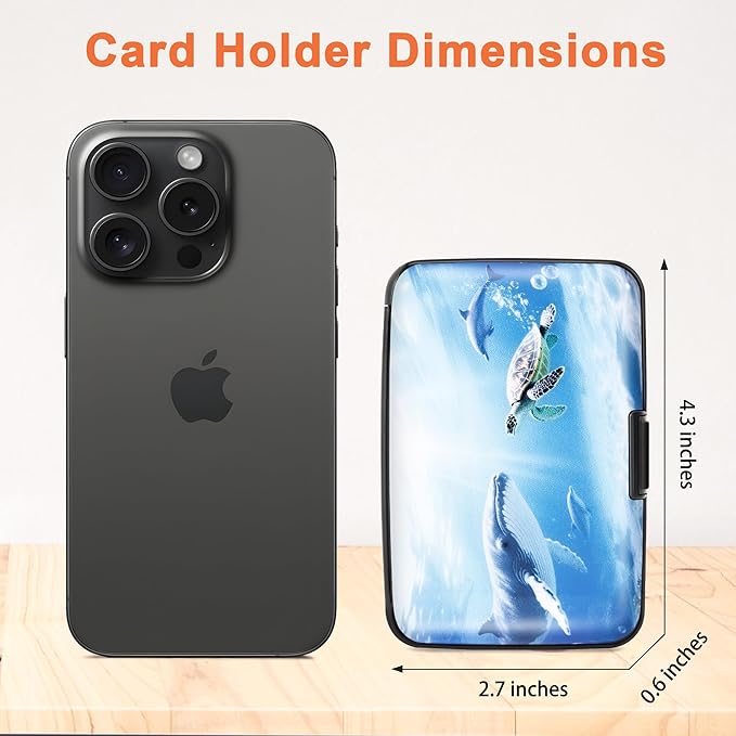 Mayski Credit Card Holder, RFID Blocking, Aluminum Alloy Hard Case, Small Mini Business Metal Wallet for Women Men, Ocean