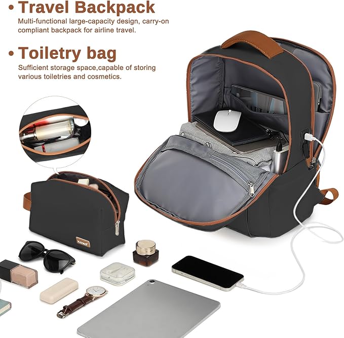 Kono Luggage Sets 3 Piece Expandable Carry On Travel Luggage 20 Inch TSA Lock Spinner Wheels Hardshell Suitcase Set(Black&Brown,3 Piece Set)