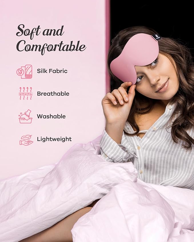 Sleep Eye Mask, 3D Contoured 100% Blackout Eye Mask, Sleep Mask with Adjustable Strap, Night Blindfold for Women Men, Eye Mask for Sleeping, Pink