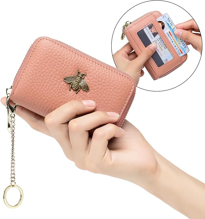 imeetu RFID Credit Card Holder, Small Leather Zipper Card Case Wallet for Women