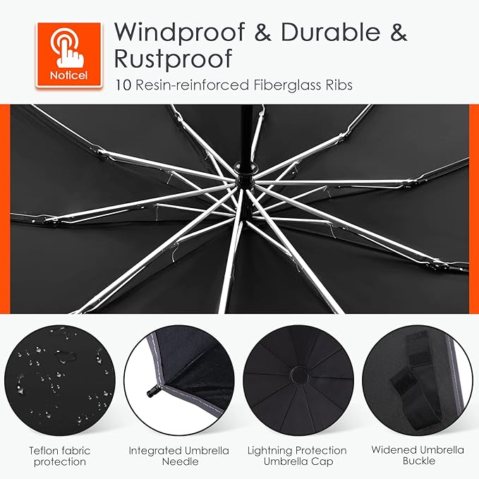 Bodyguard Inverted Umbrella - Large Windproof for Rain & Sun, Compact Reverse With Reflective Stripe, Teflon-Coated for Women Men, Travel Folding With Cover Bag