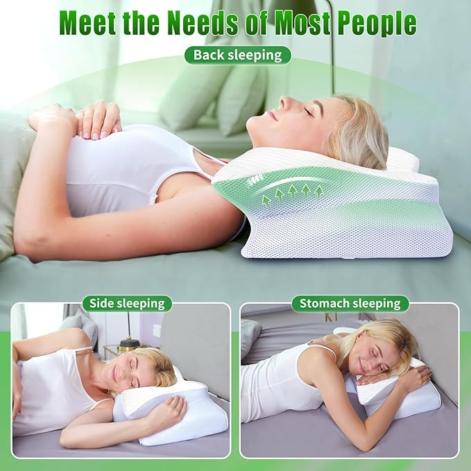 SAHEYER Cervical Neck Pillow, Memory Foam Pillow for Neck Pain Relief and Snoring, Ergonomic Pillow for Side Sleeper, 2 in 1 Orthopedic Pillow for Back and Stomach Sleeper, White