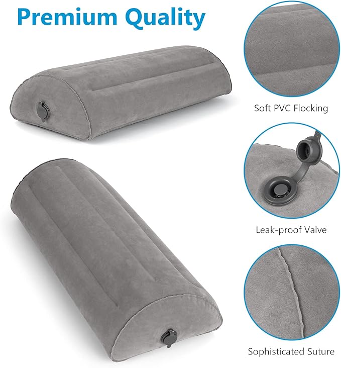 Inflatable Bolster Pillow, Half Moon Pillow for Legs, Knees, Lower Back & Head | Semi Roll Pillow for Bed, Sleeping | Knee Pillow for Side, Back Sleepers - Ankle & Knee Support - Leg Elevation