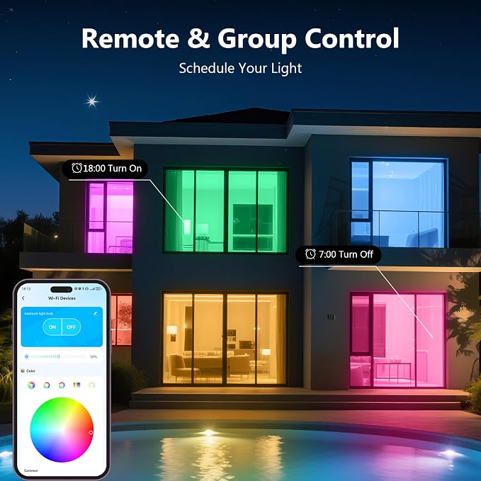 DAYBETTER Smart Light Bulbs,Compatible with Alexa & Google Home | A19 E26 Bulbs, 800LM 60W Equivalent,Dimmable RGB+CCT Color Changing,2.4GHz WiFi & Bluetooth,Music Sync,Preset Scenes