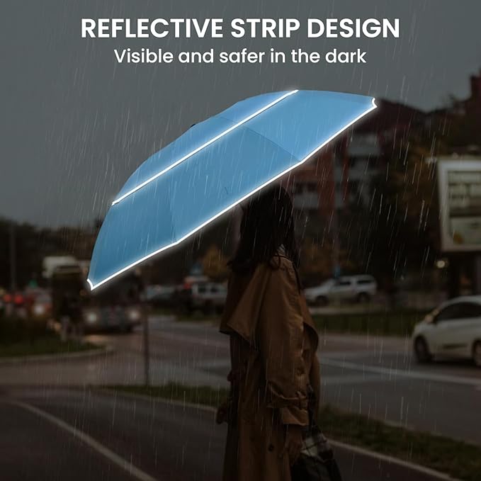 G4Free 54/62 Inch Windproof Inverted Umbrella with Reflective Stripe Large Compact Reverse Golf Umbrella for Rain 10 Ribs Double Canopy Travel Umbrella Automatic Open Close