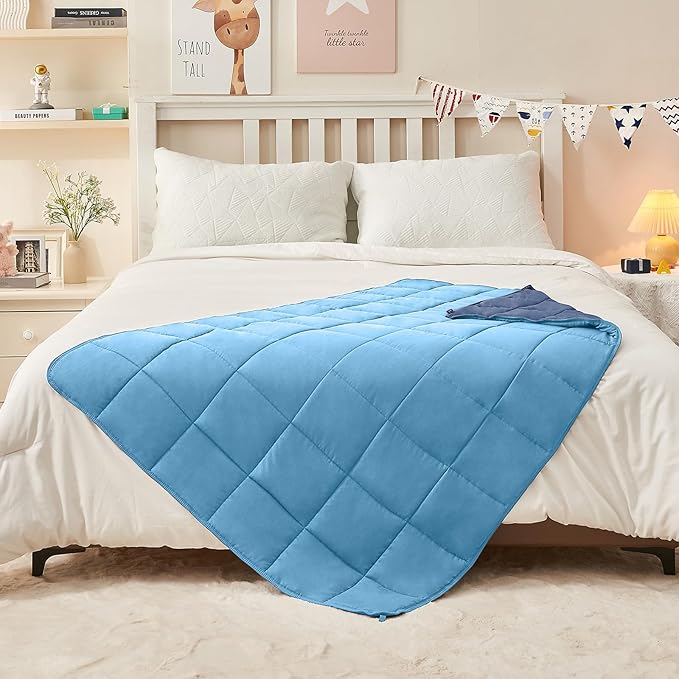 yescool Blue Weighted Blanket 7 Pounds Cooling Weighted Lap Blanket, Heavy Blankets for Sleeping, Weighted Throw Blanket Gifts for 60-80lbs, 40"x60"