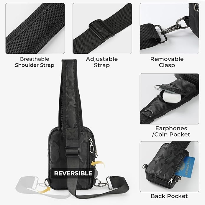 BROADREAM Mini Crossbody Sling Bag, Small Chest Bags Dual Pocket with Zipper Lock, RFID Blocking & Water Resistant Women Men