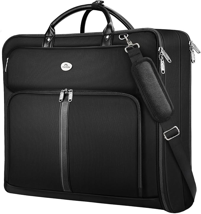 MATEIN Mens Garment Bags for travel, Large Travel Suit Bag Up to 7 Suits with Strap, Wrinkle Free Carry On Garment Bags for Hanging Clothes, Business Suitcase Luggage Bag Fit 17.3 Inch Laptop, Black