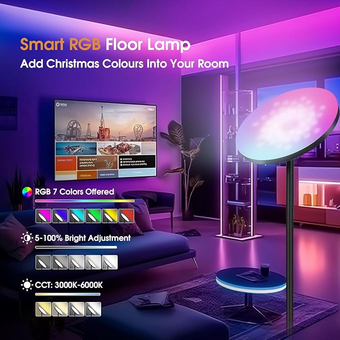 hanaking 30W/2600LM Bright Floor Lamp with Remote Control, RGB Color Changing Torchiere Floor Lamp, Stepless Adjust Color Temperatures and Brightness for Bedroom and Play Room