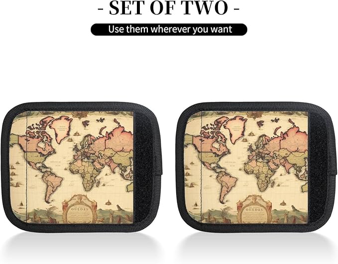 Luggage Handle Wraps Vintage World Map Pattern Luggage Identifiers Soft Neoprene Luggage Handle Wraps For Suitcase Trolley Handle Grip Cover 2 Pack Luggage Tags