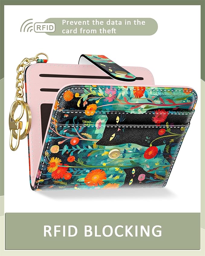 Aiawoxc Womens Wallet, RFID Small Wallets for Women, Slim Compact Credit Card Holder, Cute Leather Bifold Ladies Purse with Zipper Coin Pocket and ID Window, Cute Cat