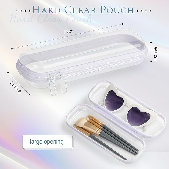 Sanwuta 6 Pcs Clear Hard Zipper Case Plastic Zipper Pouches Transparent Makeup Bag Pencil Case Pouches Toiletry Diaper Bag for Travel Toy Storage Organizer Bins(White,7.87 x 2.56 x 1.57 Inch)