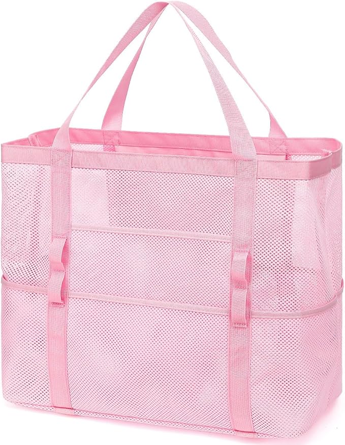 Fammart Mesh Beach Bag, Large Beach Tote with Zipper Pocket, Toys Pool Bag for Family Travel Vacation Cruise Essentials
